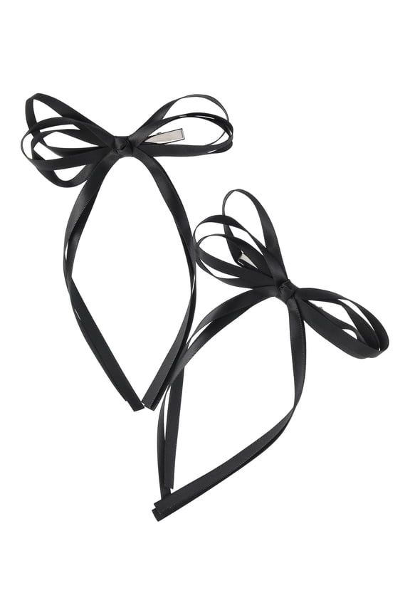 Ribbon Bow Hair Clips, 2-Pack, Black, Women's