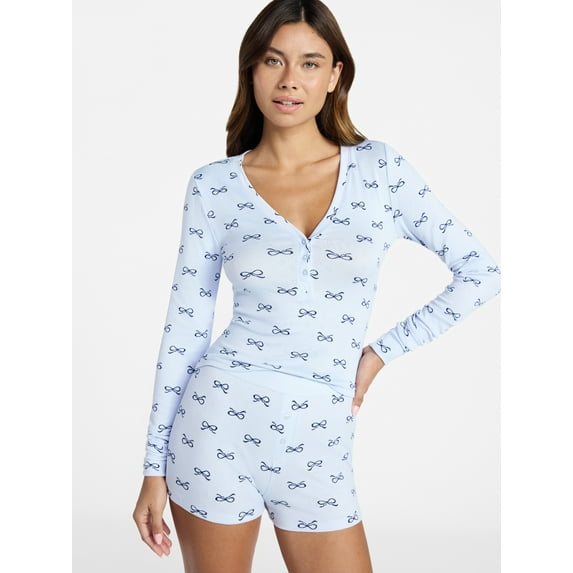 No Boundaries Giftable Henley Sleep Top and Shorts with Socks Set, 3-Piece, Women's XXS-3X