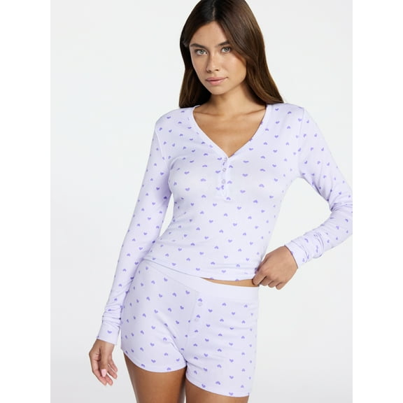 No Boundaries Giftable Henley Sleep Top and Shorts with Socks Set, 3-Piece, Women's XXS-3X