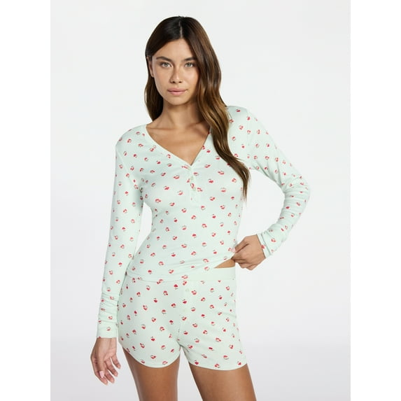 No Boundaries Giftable Henley Sleep Top and Shorts with Socks Set, 3-Piece, Women's XXS-3X