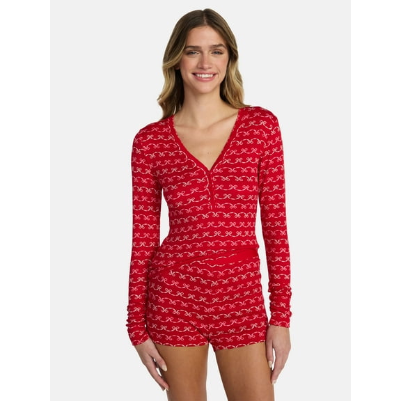 No Boundaries Giftable Henley Sleep Top and Shorts with Socks Set, 3-Piece, Women's XXS-3X