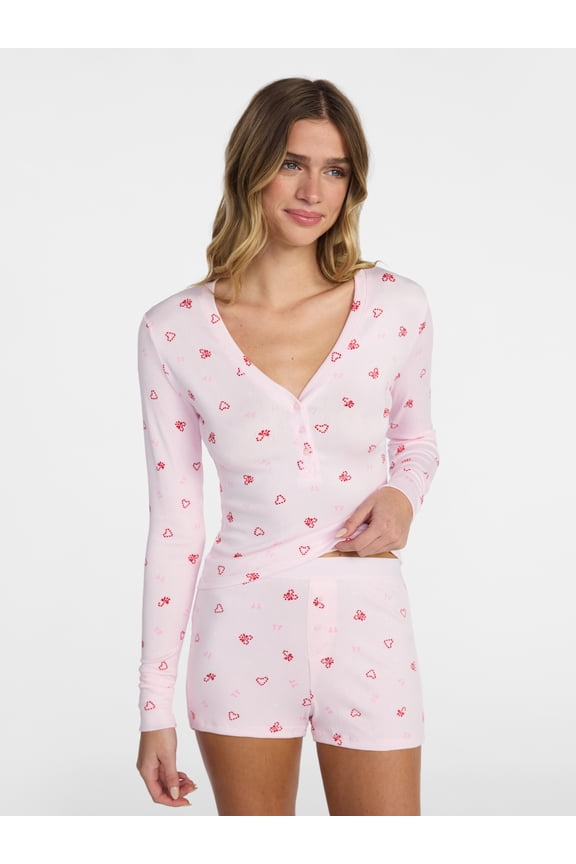 Giftable Henley Sleep Top and Shorts with Socks Set, 3-Piece, Women's XXS-3X