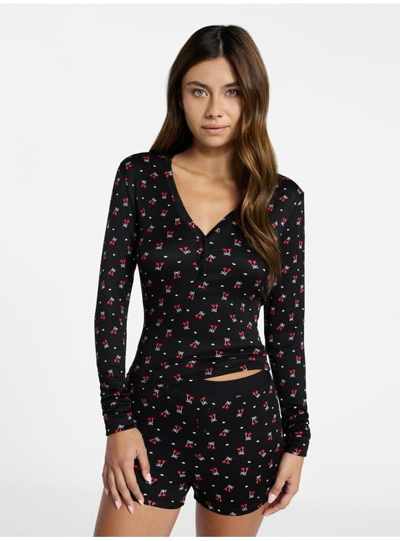 Giftable Henley Sleep Top and Shorts with Socks Set, 3-Piece, Women's XXS-3X