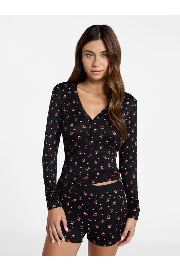 Giftable Henley Sleep Top and Shorts with Socks Set, 3-Piece, Women's XXS-3X