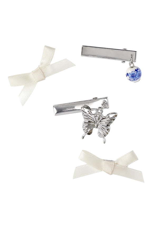 Bow Charm Hair Clip Set, 4-Piece, Women's
