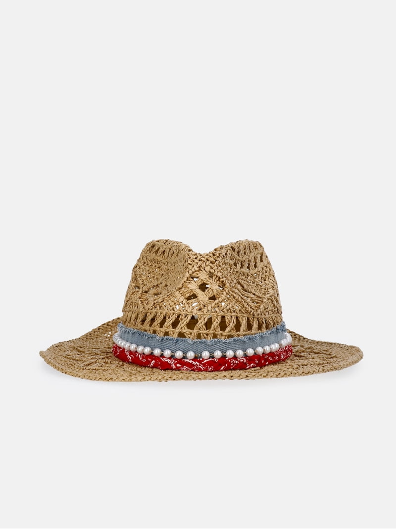 Artisanal Embroidered Straw Fedora Hat Vibrant Floral Boho Med. Coastal Cowgirl Woven Raffia Straw Cowboy Hat with Flower Embroidery - Scala  main image 3