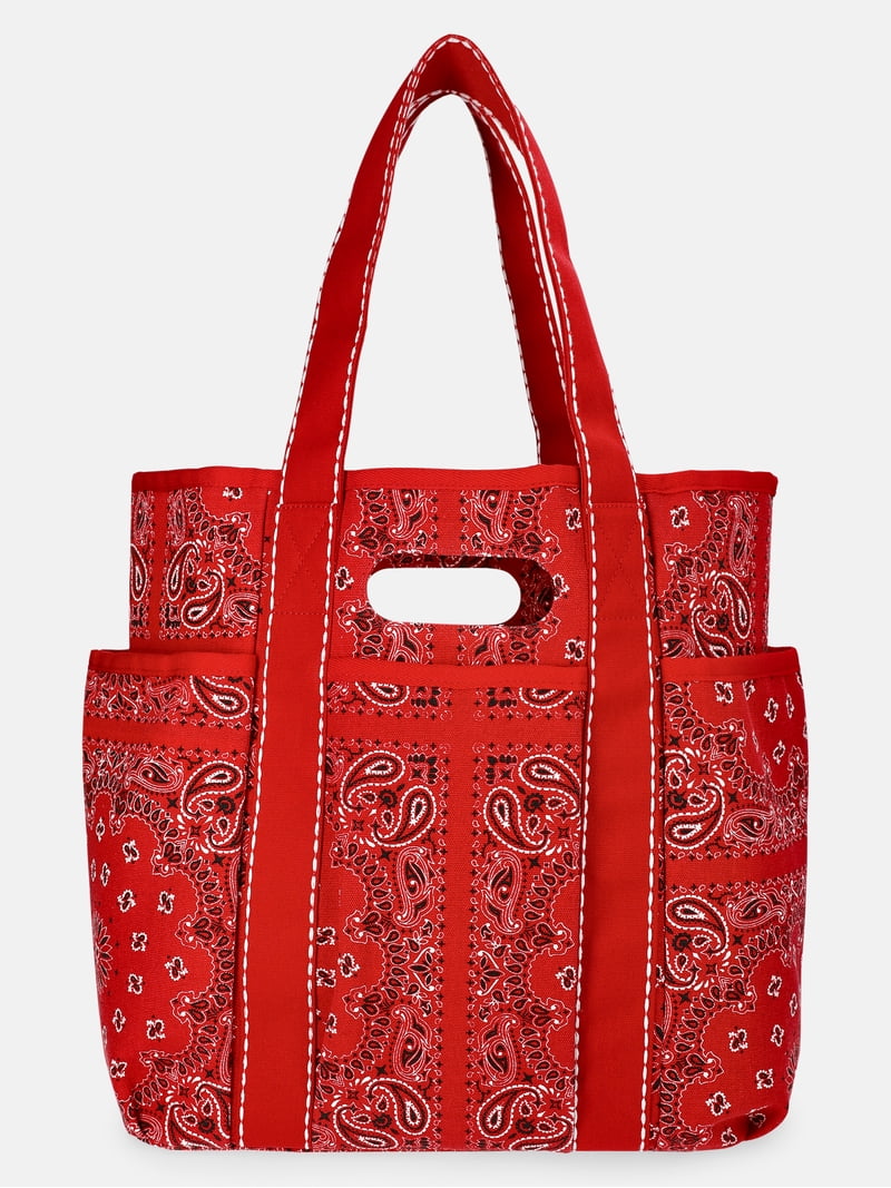 No Boundaries Women's Americana Cut Out Tote Bag, Red Bandana
