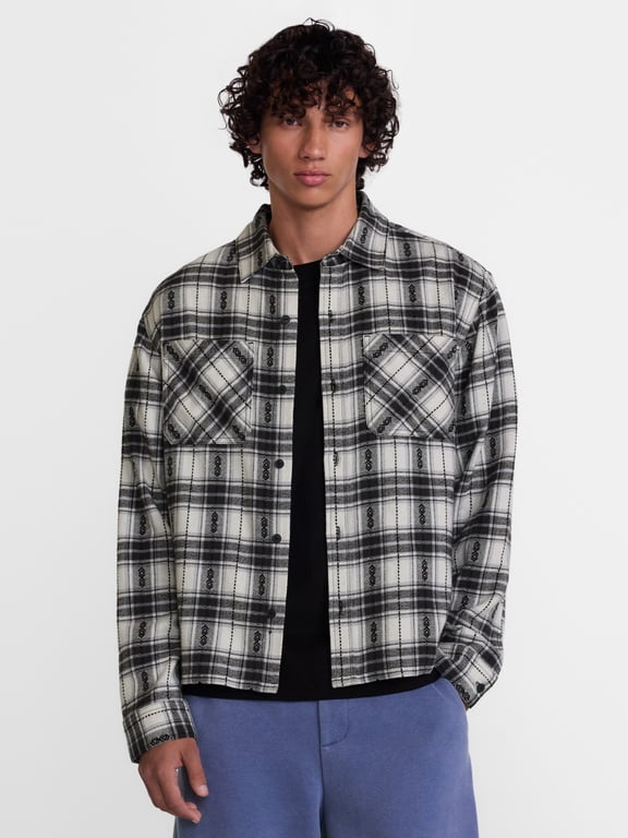 Southwestern Geo Print Plaid Flannel Shacket, Men's Sizes XS-4XLT