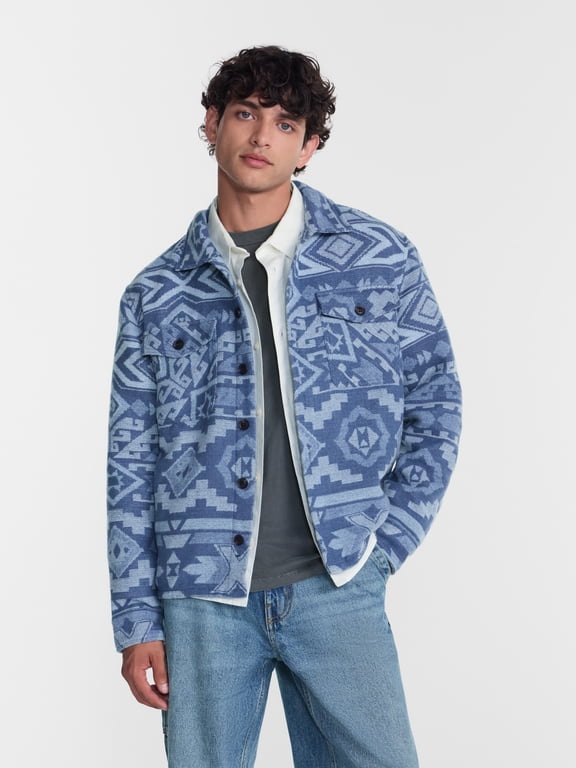 Southwestern Print Button Front Shacket, Men's Sizes XS-4XLT