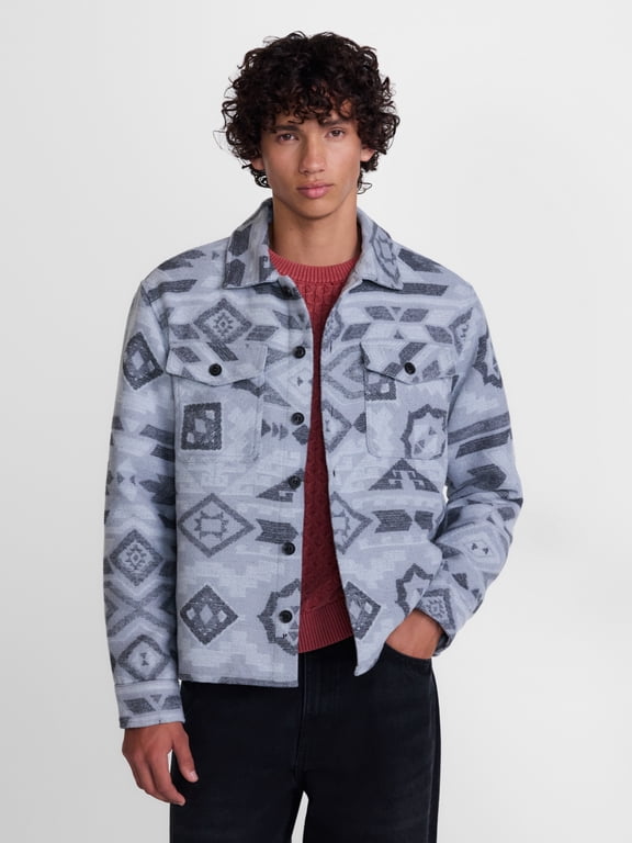 Southwestern Print Button Front Shacket, Men's Sizes XS-4XLT