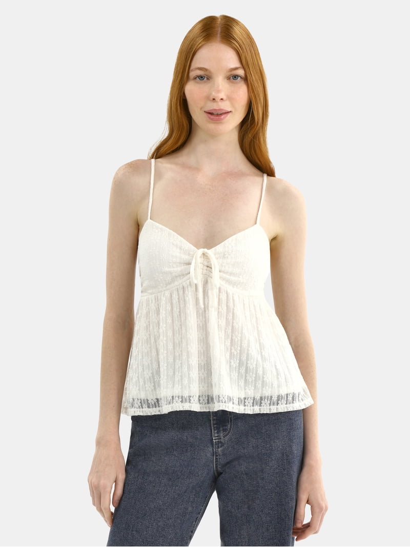 No Boundaries Women's Babydoll Lace Top with Adjustable Straps and