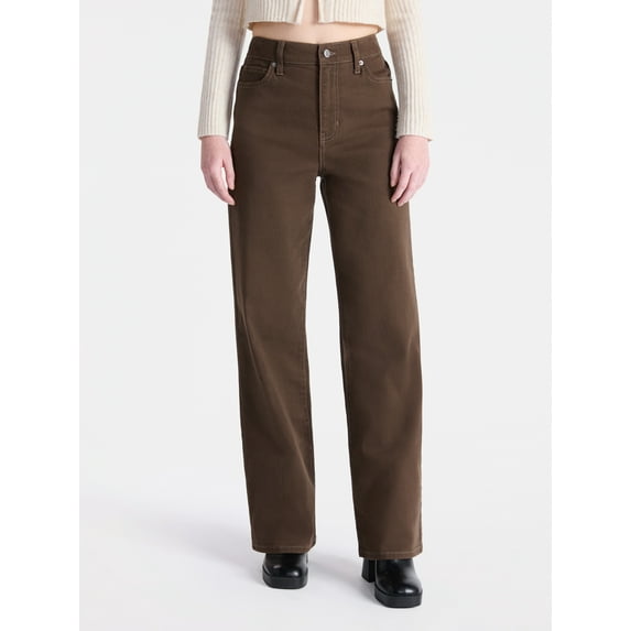 No Boundaries High Rise Baggy Wide Leg Jeans, 34" Inseam, Women's and Women's Plus Sizes XXS-4X