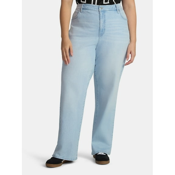 No Boundaries High Rise Baggy Wide Leg Jeans, 32" Inseam, Women's and Women's Plus XXS-4X