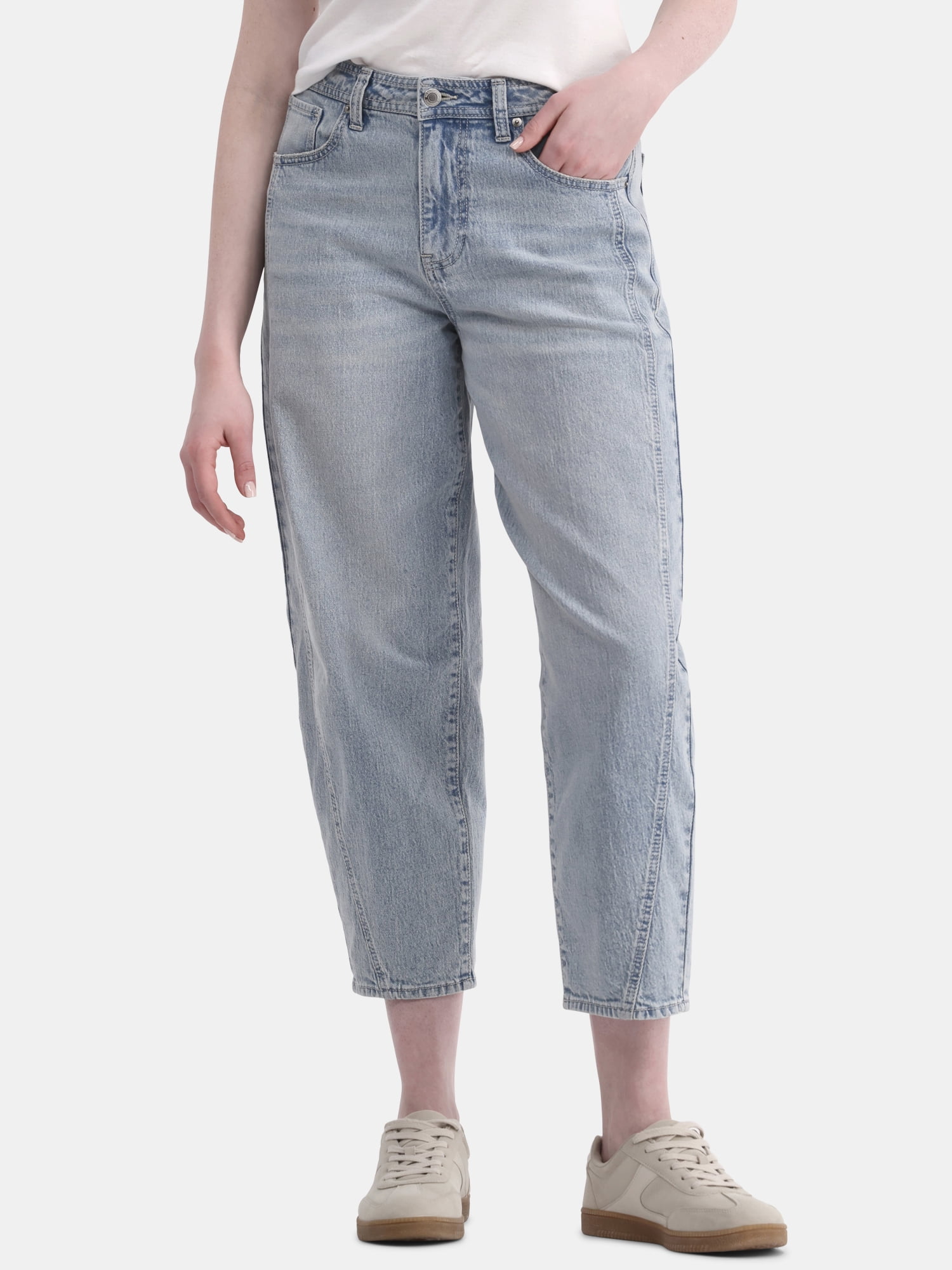 No Boundaries Barrel Wide Leg Jeans, 26" Inseam, Women’s and Women’s Plus