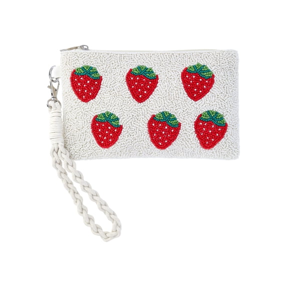 No Boundaries Women's Beaded Wristlet, Beige Strawberry