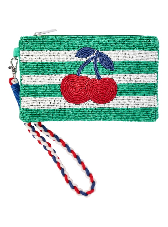 Women's Beaded Wristlet, Green Cherry