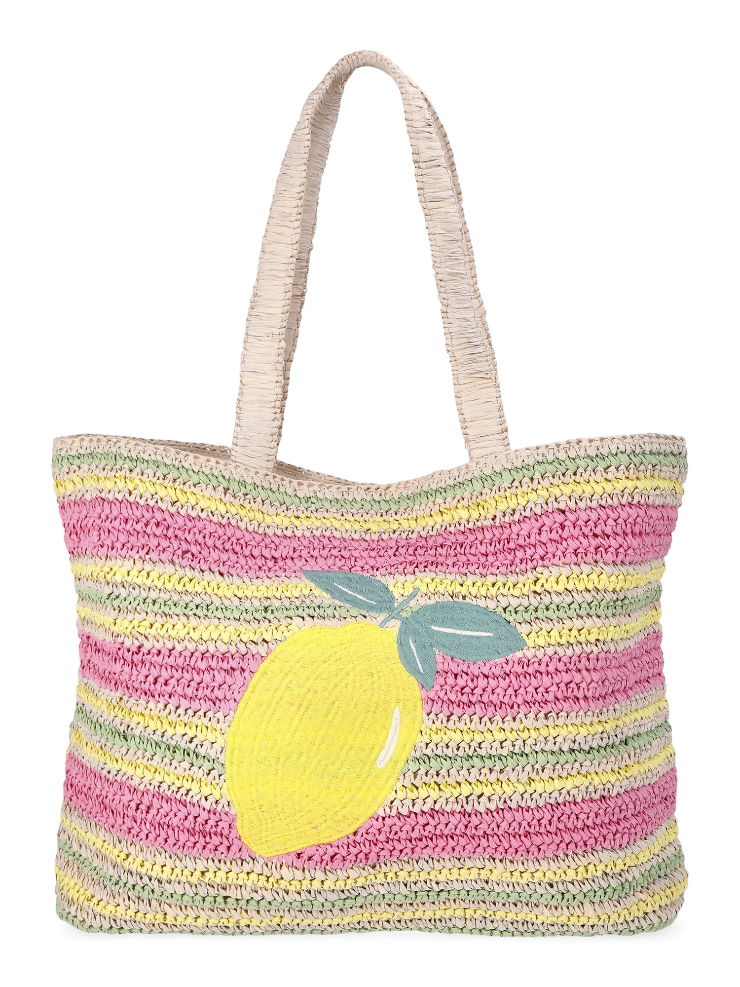 No Boundaries Women's Lemon Beach Tote Bag, Pink Lemon