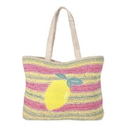 Women's Lemon Beach Tote Bag, Pink Lemon
