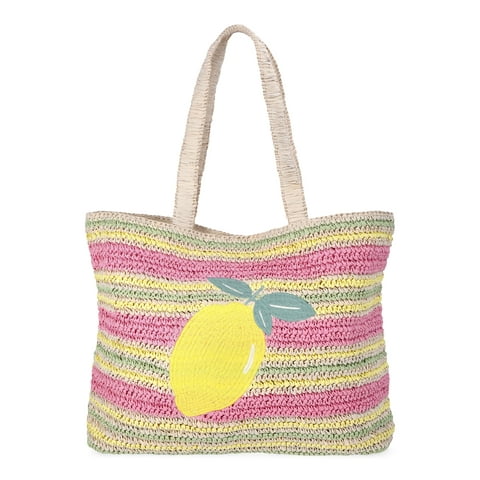 Women's Lemon Beach Tote Bag, Pink Lemon