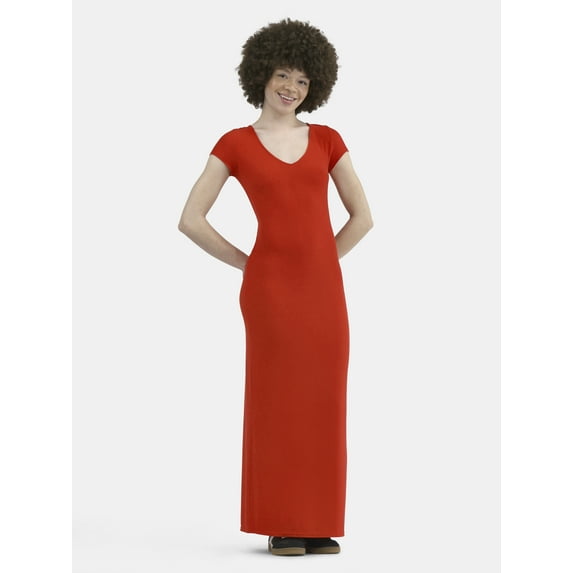 No Boundaries Bodycon Maxi Dress with Cap Sleeves, Women's