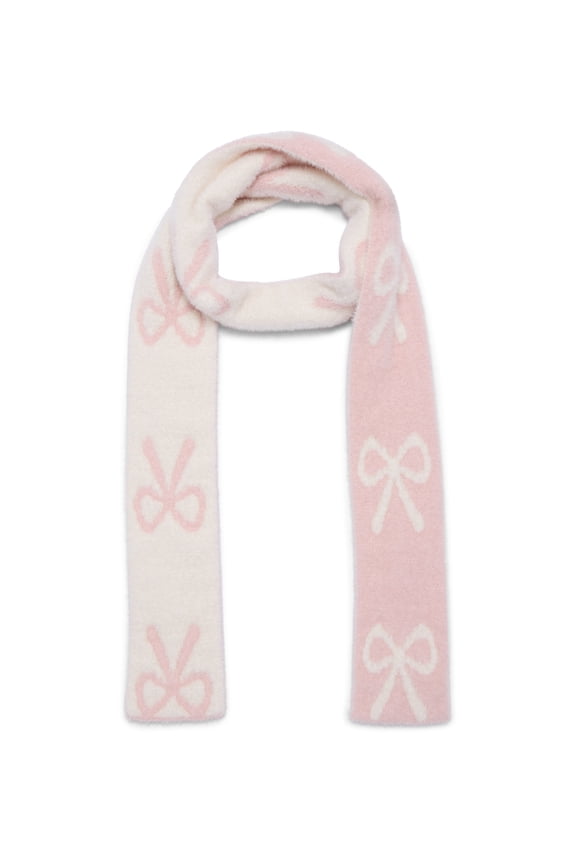 Eyelash Knit Skinny Scarf, Women's, Pink/Cream