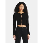 No Boundaries Bow-Tie Ribbed Cardigan, Women's