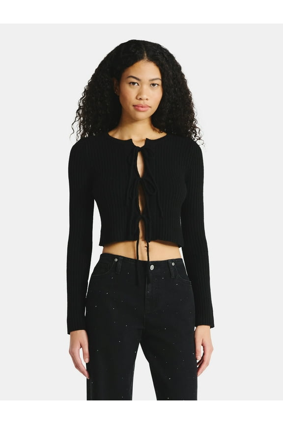 Bow-Tie Ribbed Cardigan, Women's