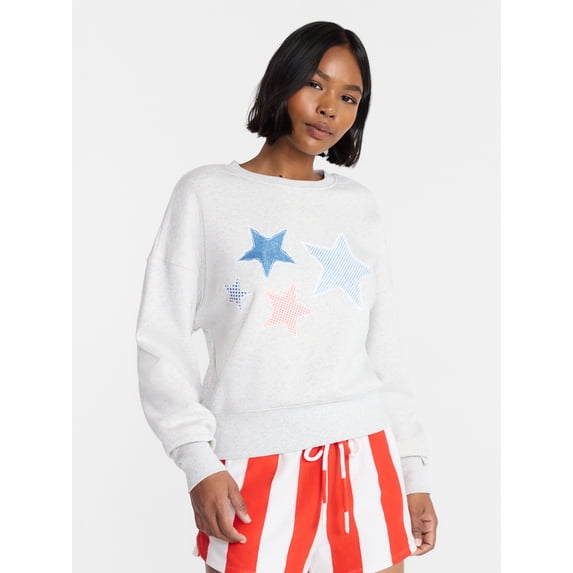 No Boundaries Boxy Americana Sweatshirt with Long Sleeves, Women's XXS-4X