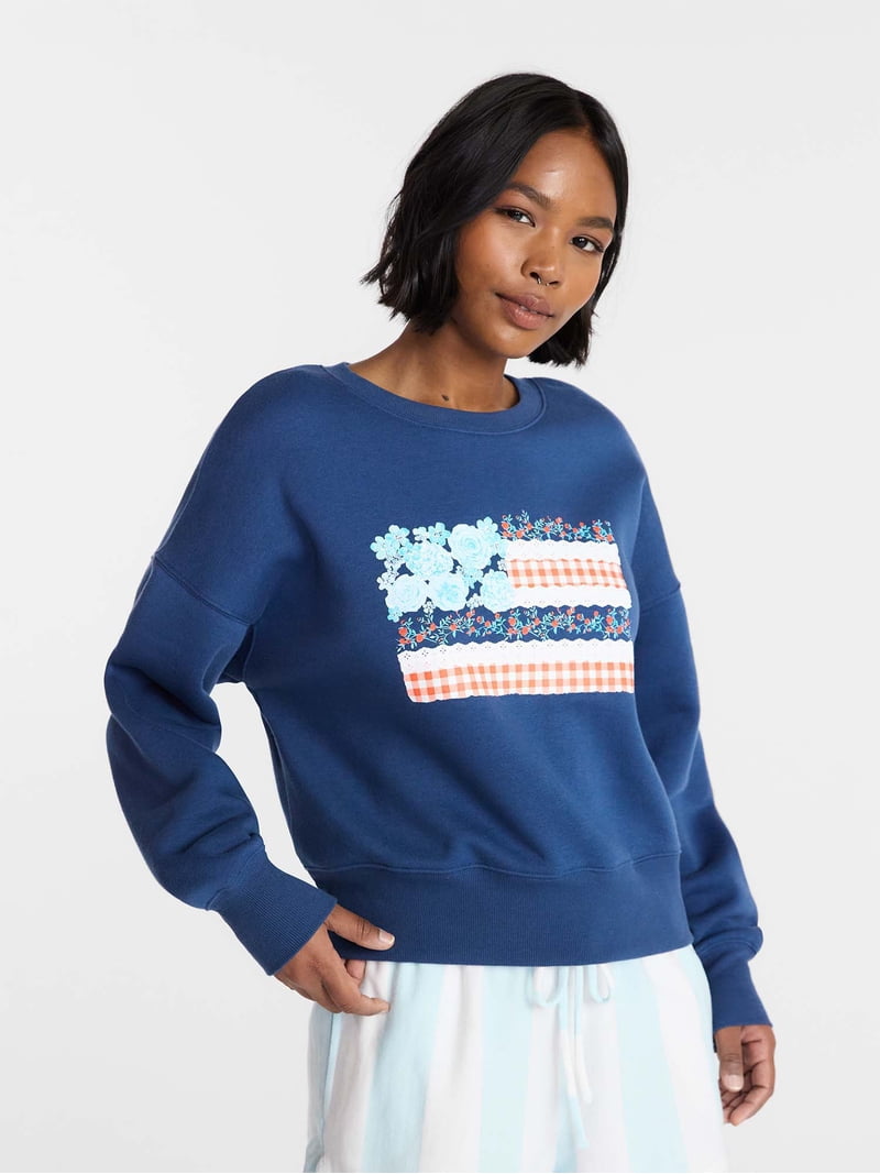 No Boundaries Boxy Americana Sweatshirt with Long Sleeves, Women's