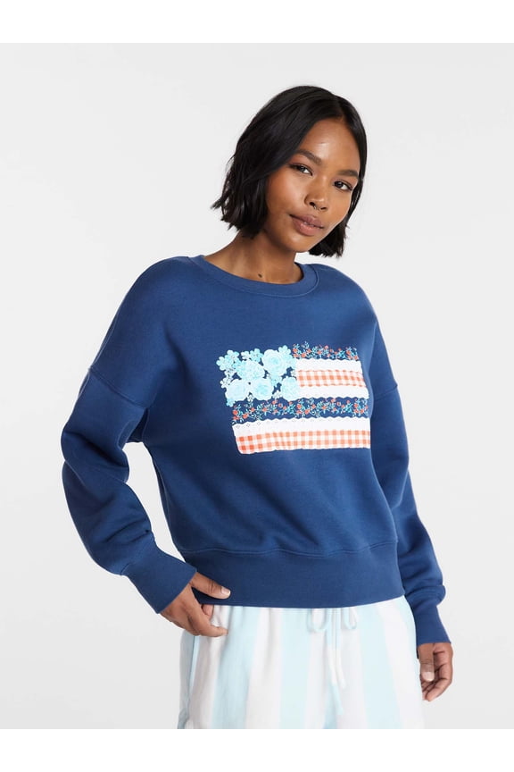Boxy Americana Sweatshirt with Long Sleeves, Women's XXS-4X