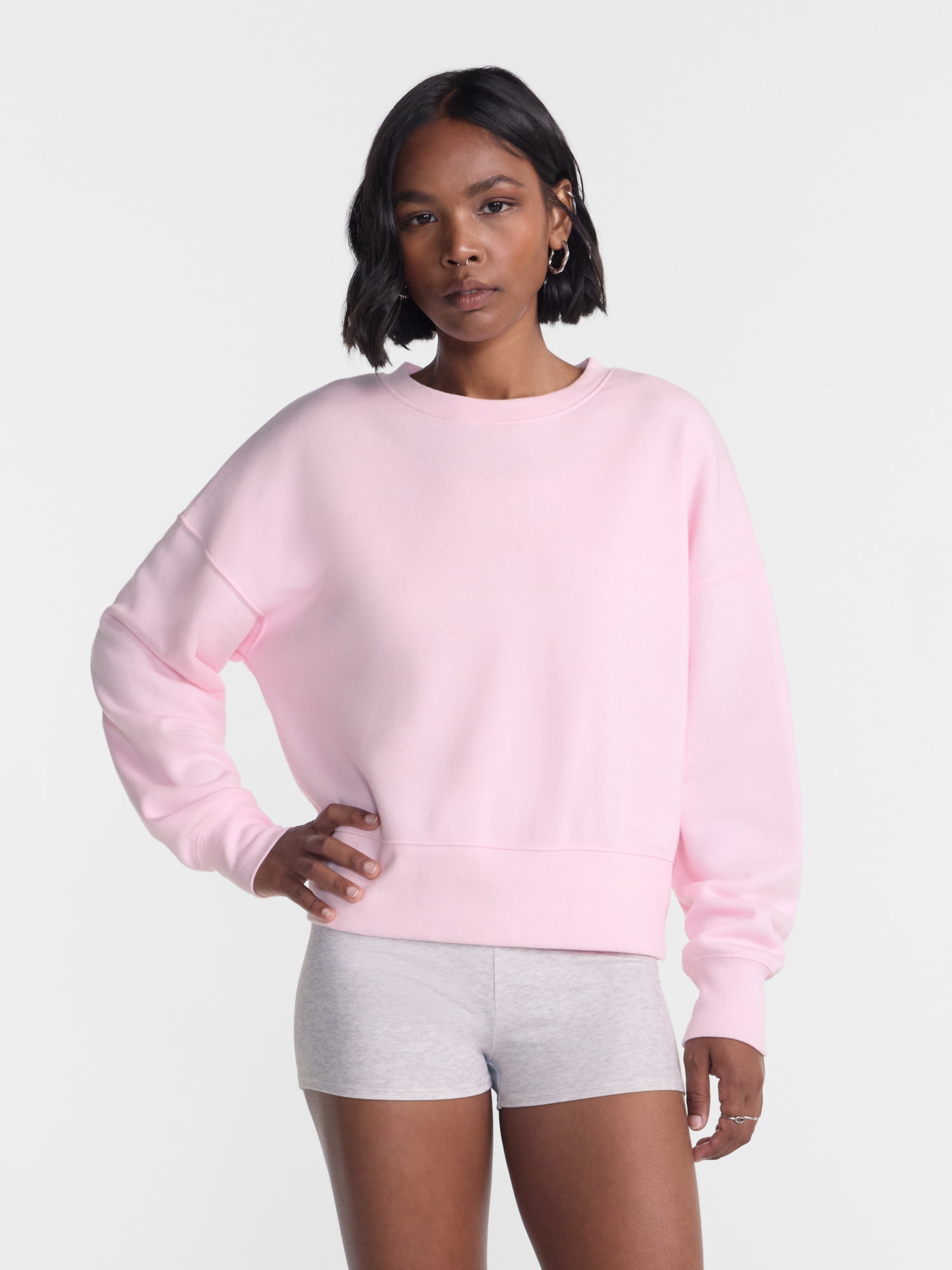 No Boundaries Women's Boxy Fleece Sweatshirt, Midweight, Sizes XXS-4X