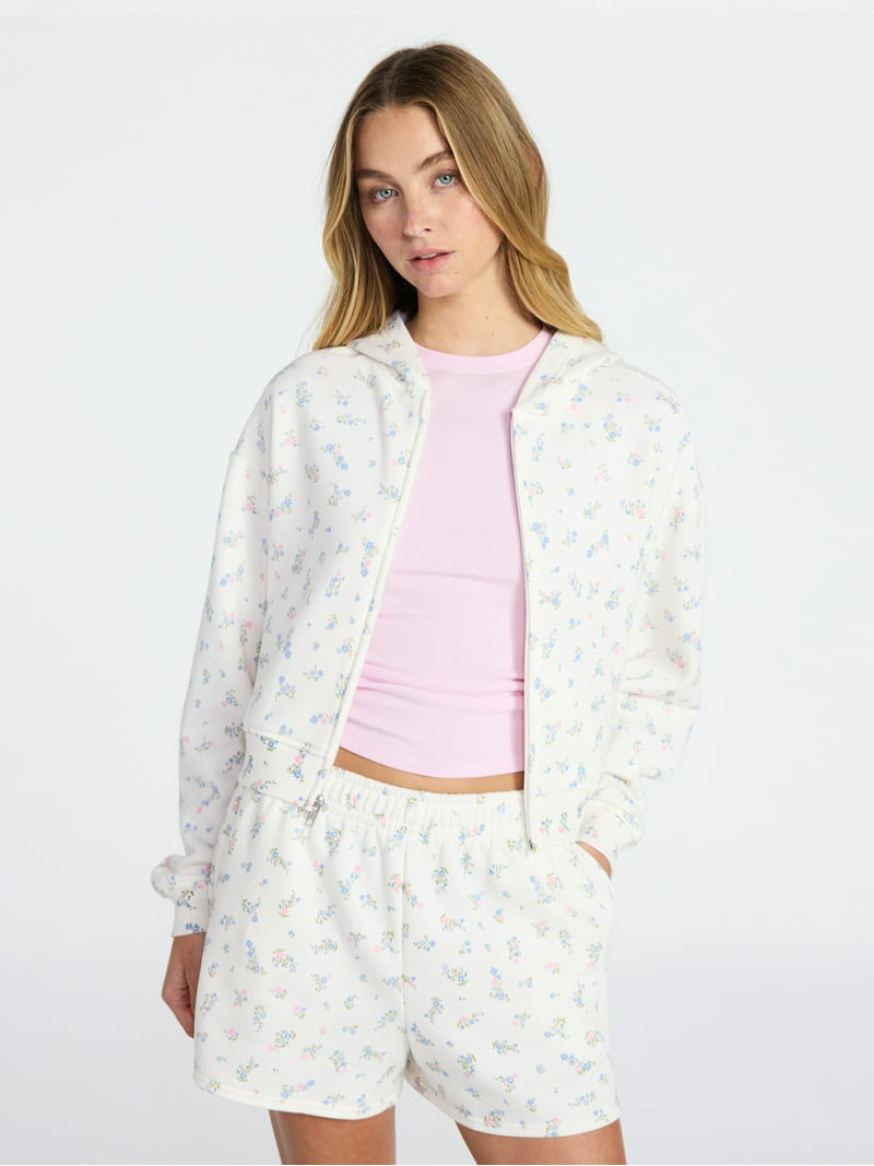 No Boundaries Boxy Zip-Up Hoodie, Women's XXS-XXL - Walmart.com