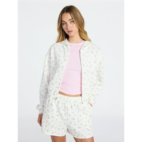 No Boundaries Boxy Zip-Up Hoodie, Women's XXS-XXL