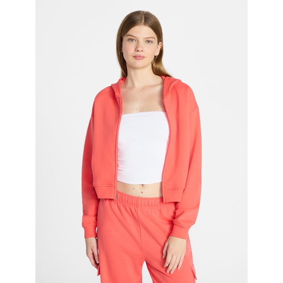 No Boundaries Boxy Zip-Up Hoodie, Women's XXS-XXL