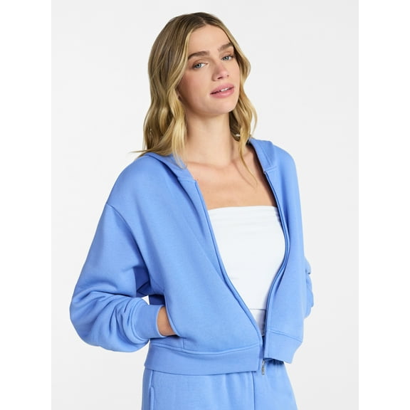 No Boundaries Boxy Zip-Up Hoodie, Women's XXS-XXL