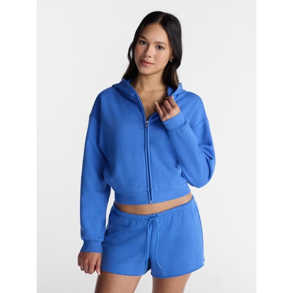 No Boundaries Boxy Zip Up Hoodie, Women's XXS-XXL