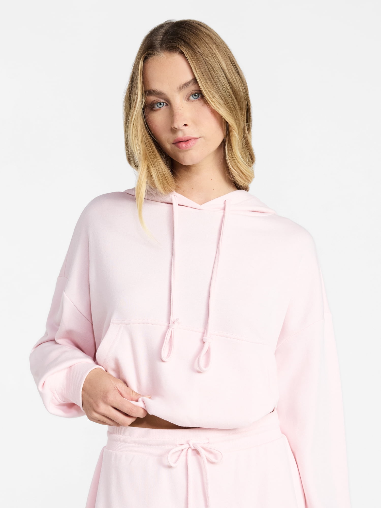 No Boundaries Bubble Hem Drawstring Hoodie, Women's XXS-XXL