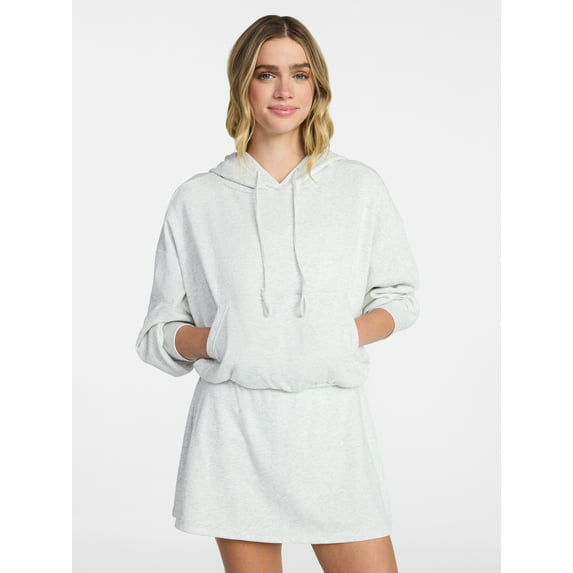 No Boundaries Bubble Hem Drawstring Hoodie, Women’s XXS-XXL