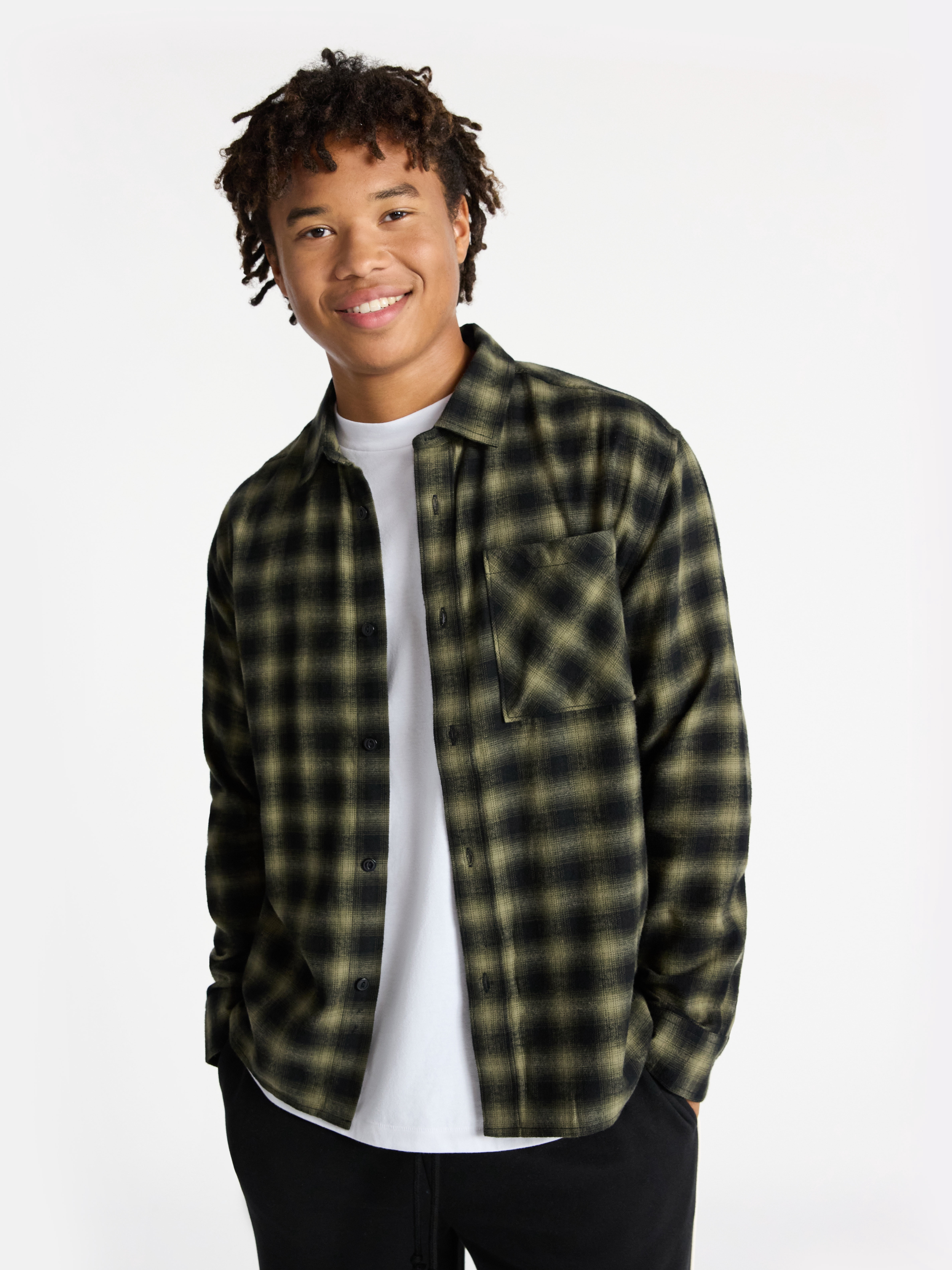 No Boundaries Cotton Long Sleeve Flannel Shirt, Men's & Big Men's XS-5XL