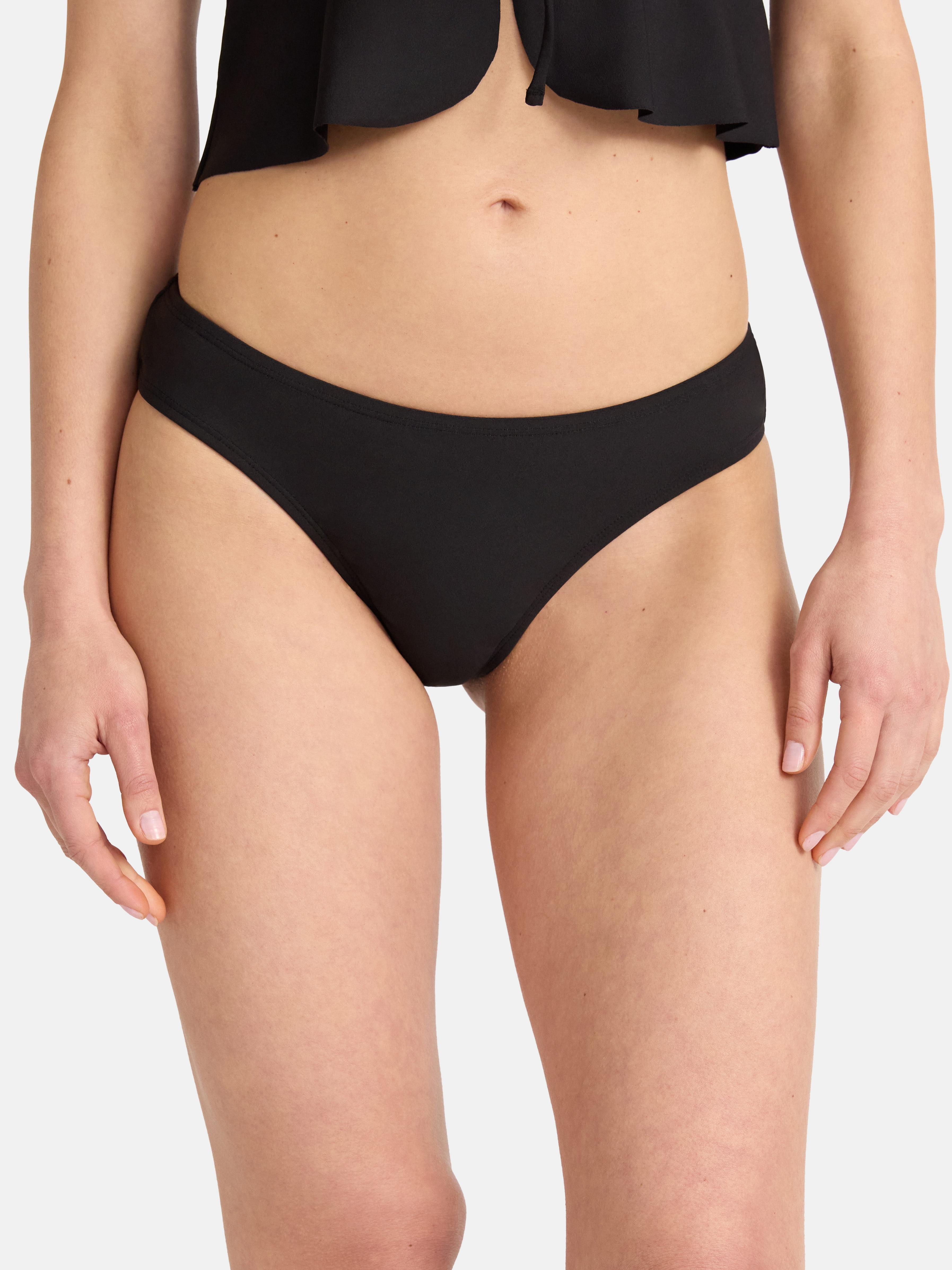 No Boundaries Rich Black Bikini Thong Swim Bottoms, Women's