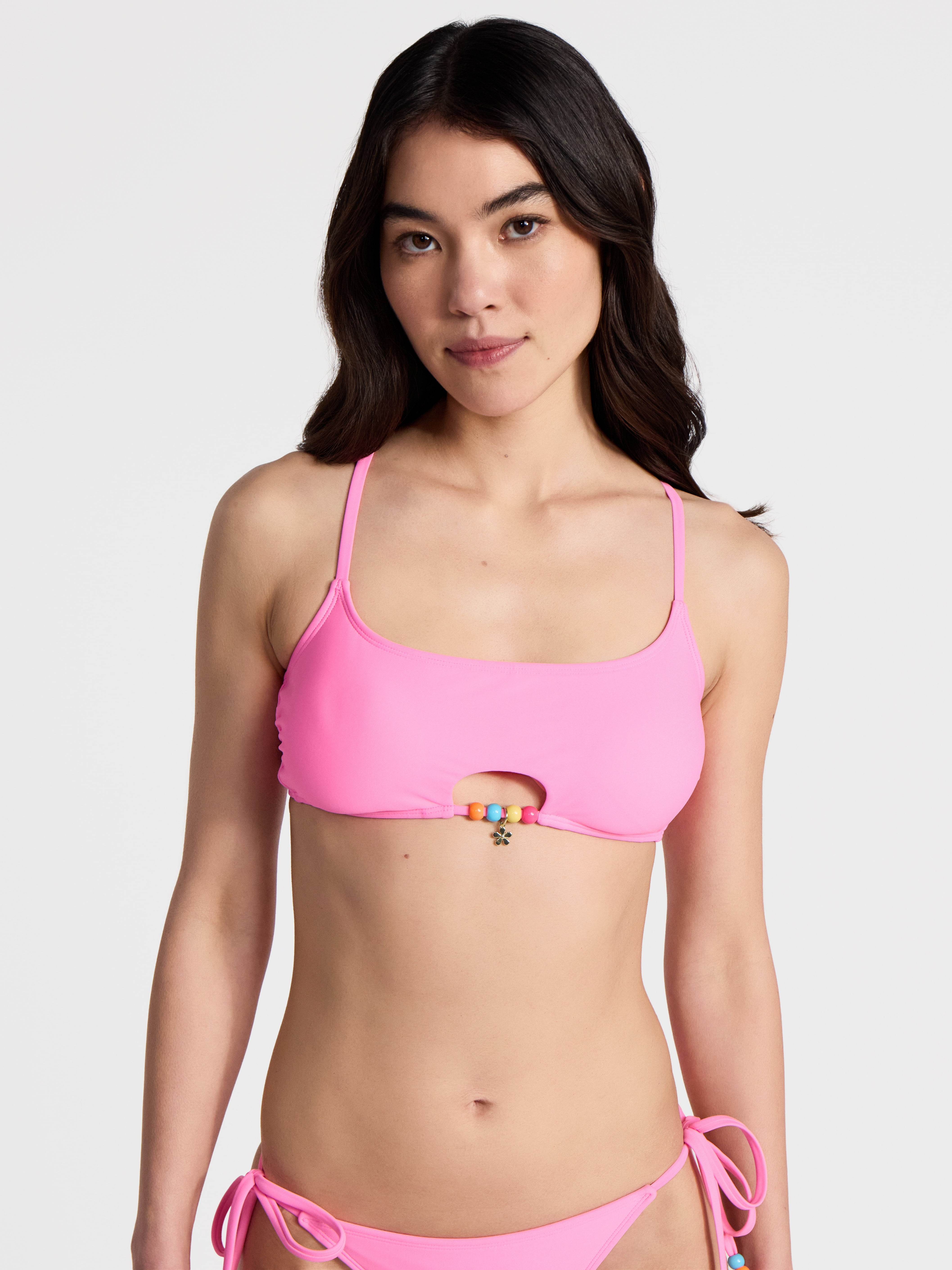 No Boundaries Women's Lettuce Edge Rhinestone Stars Bikini