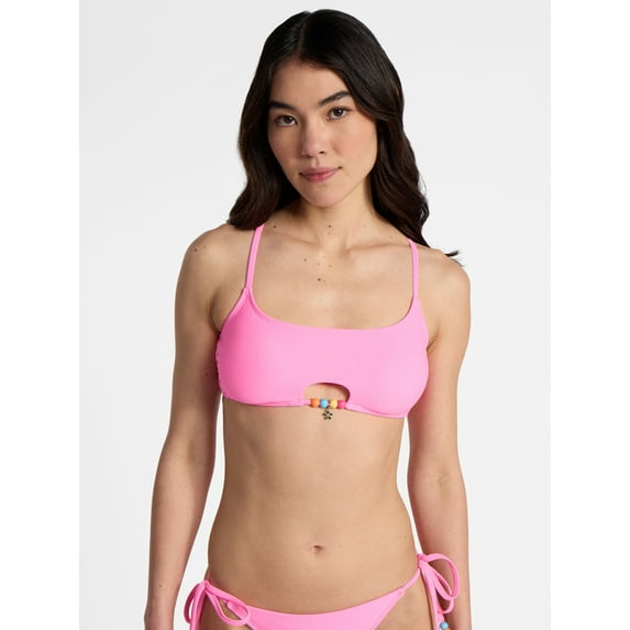 No Boundaries Beaded Bralette Bikini Top with Charm, Women’s