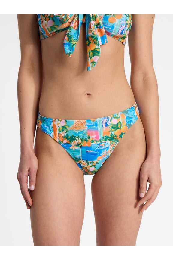 Postcard Printed High Leg Bikini Bottoms, Women’s