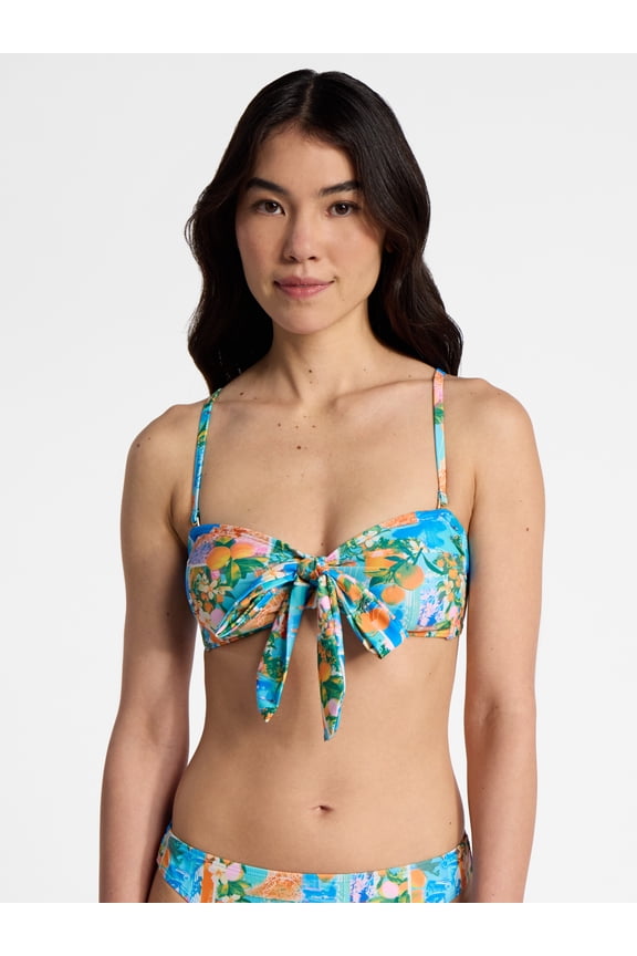 Postcard Printed Tie Front Bikini Top, Women’s