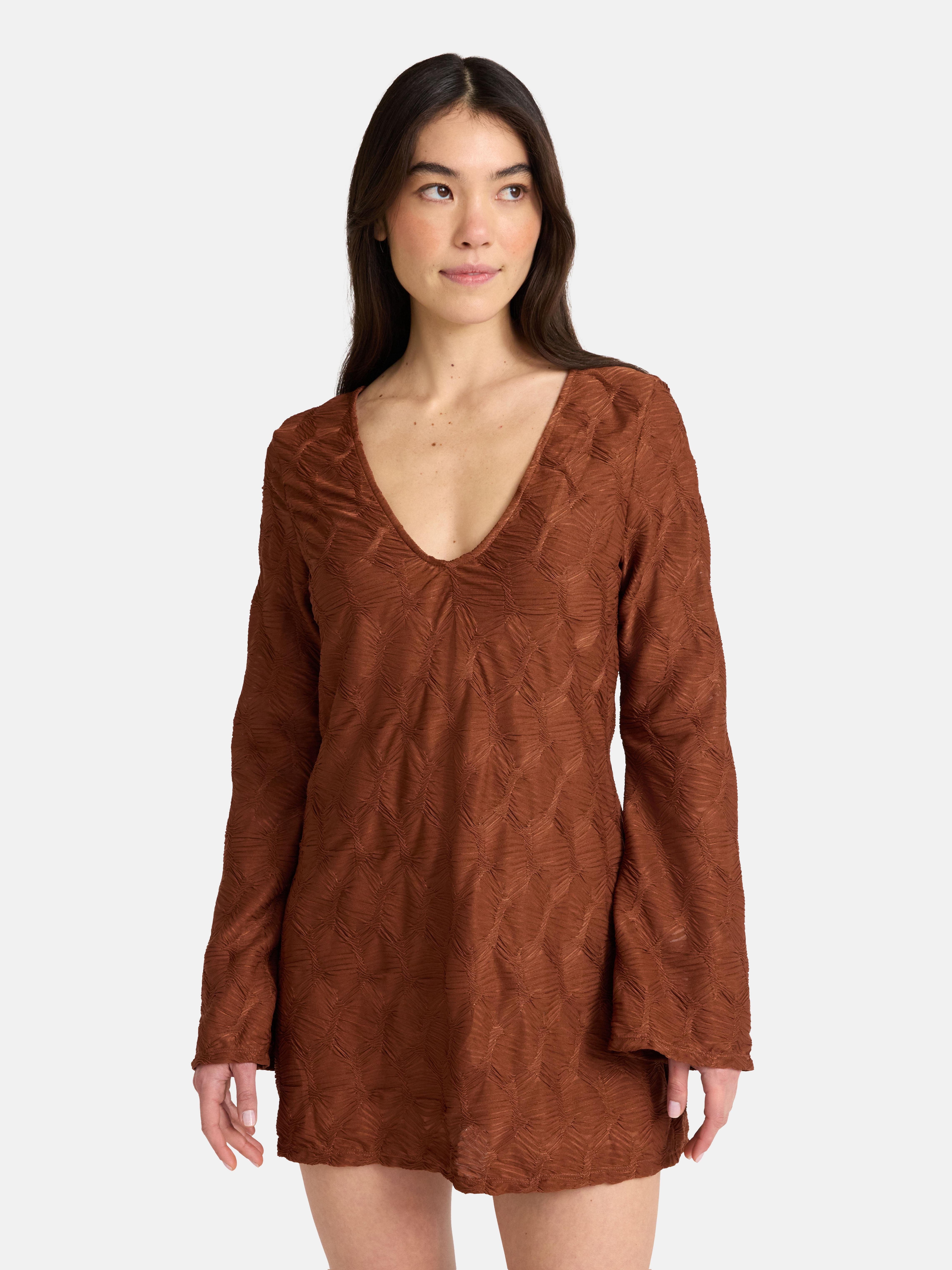 No Boundaries Scrunch Texture Coverup Dress, Women’s