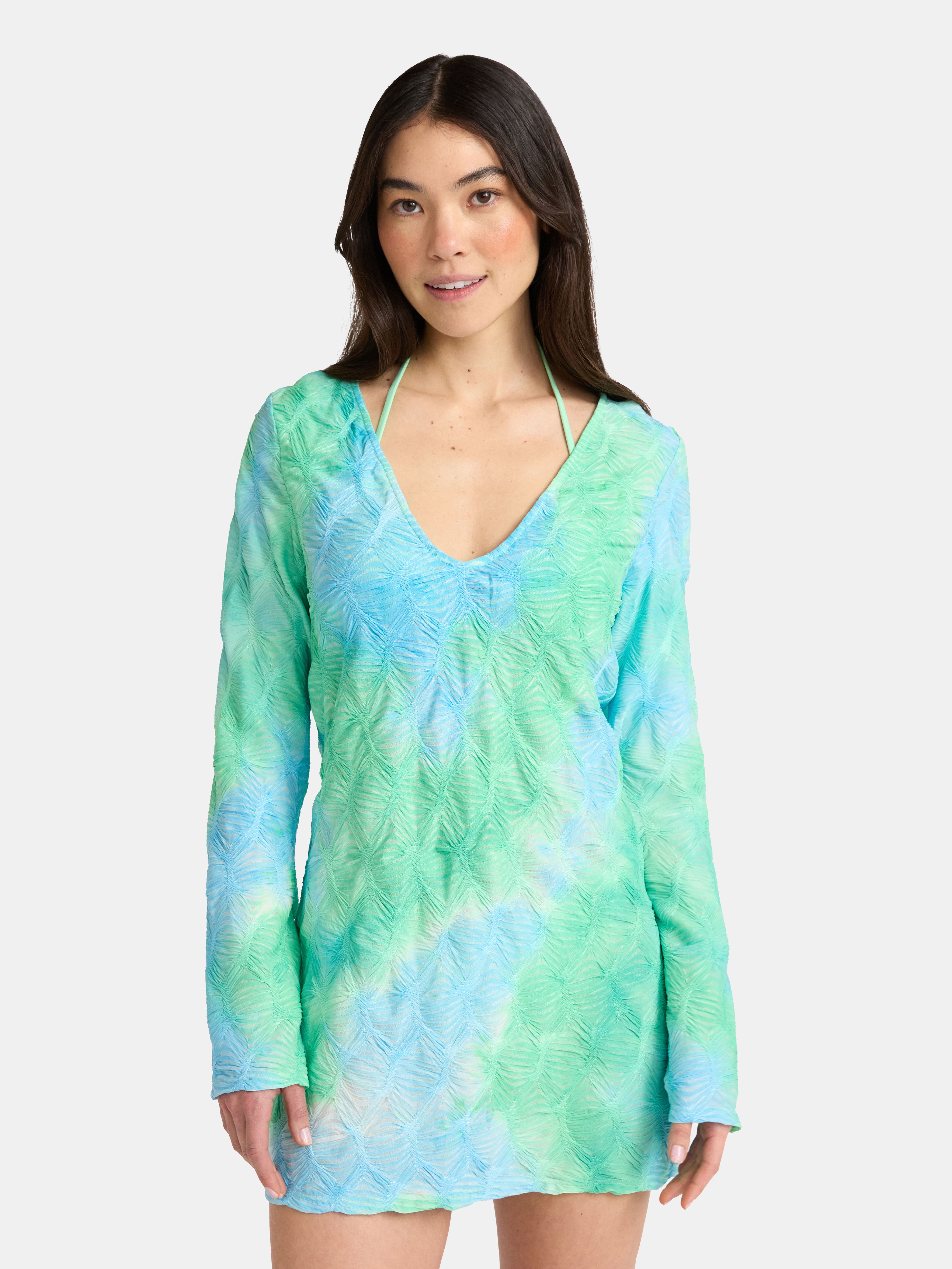 No Boundaries Scrunch Texture Coverup Dress, Women’s