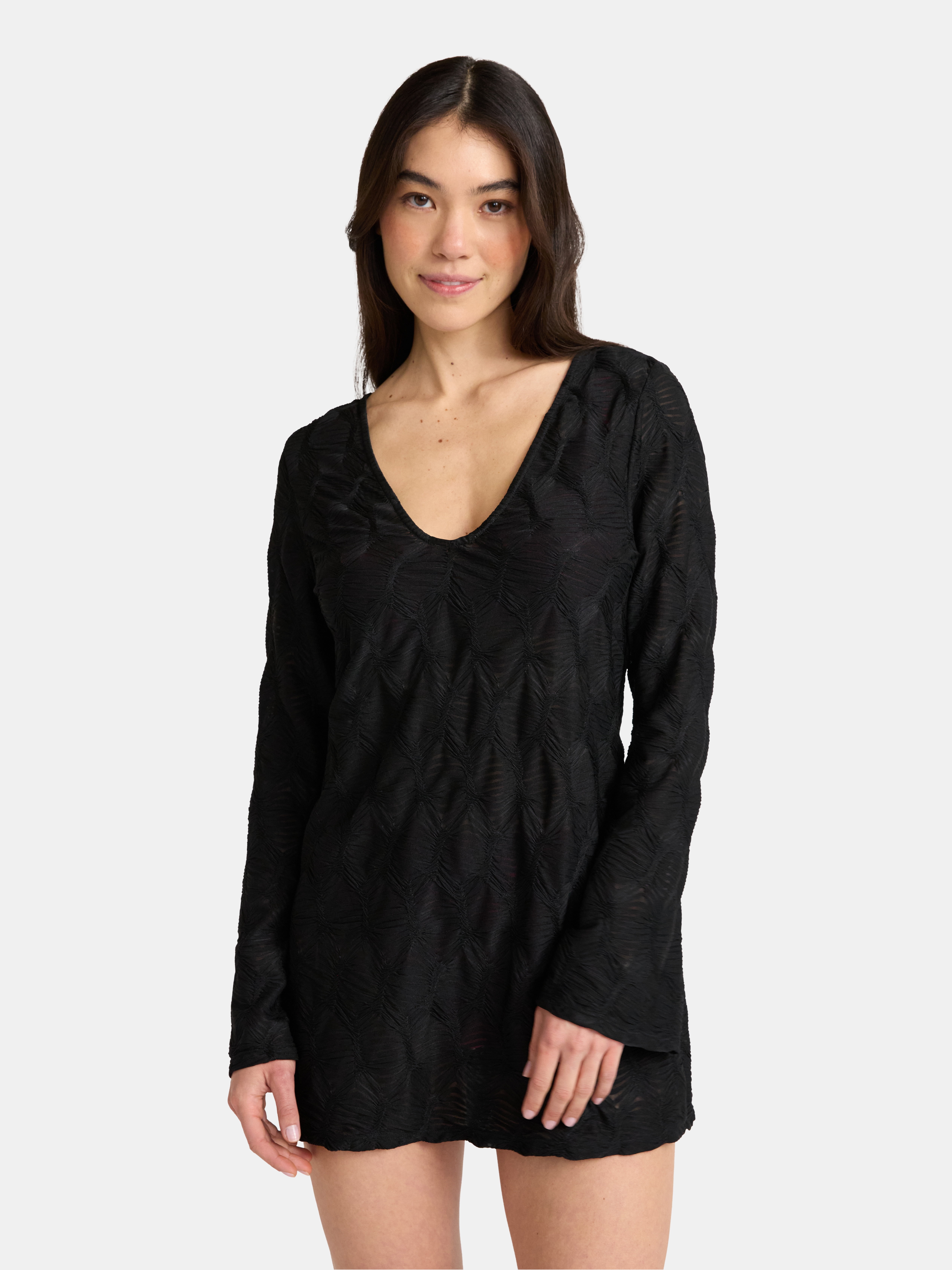 No Boundaries Scrunch Texture Coverup Dress, Women’s