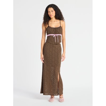 No Boundaries Cami and Maxi Skirt Set with Lace Trim, 2-Piece, Women’s