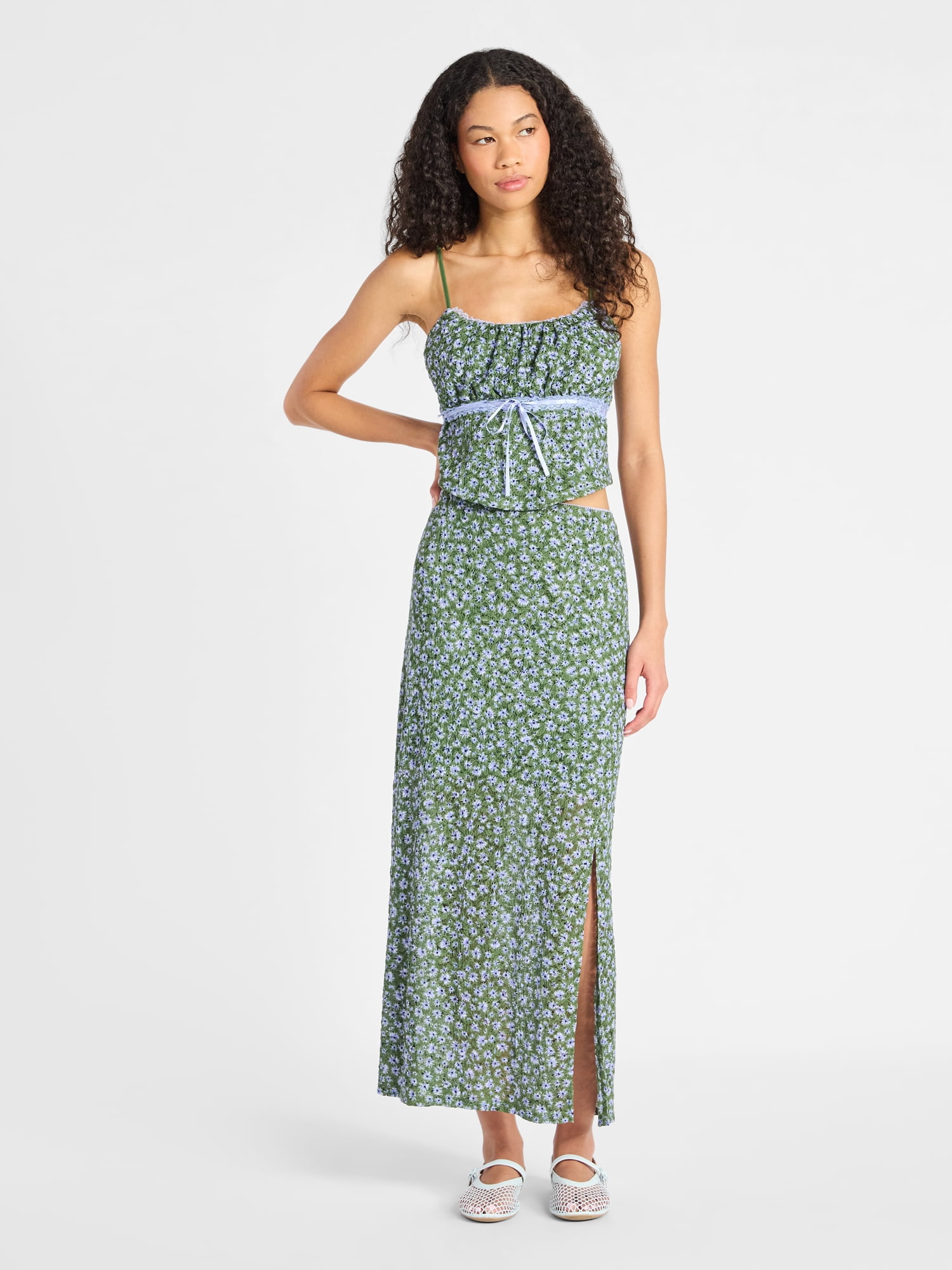 No Boundaries Cami and Maxi Skirt Set with Lace Trim, 2-Piece, Women’s