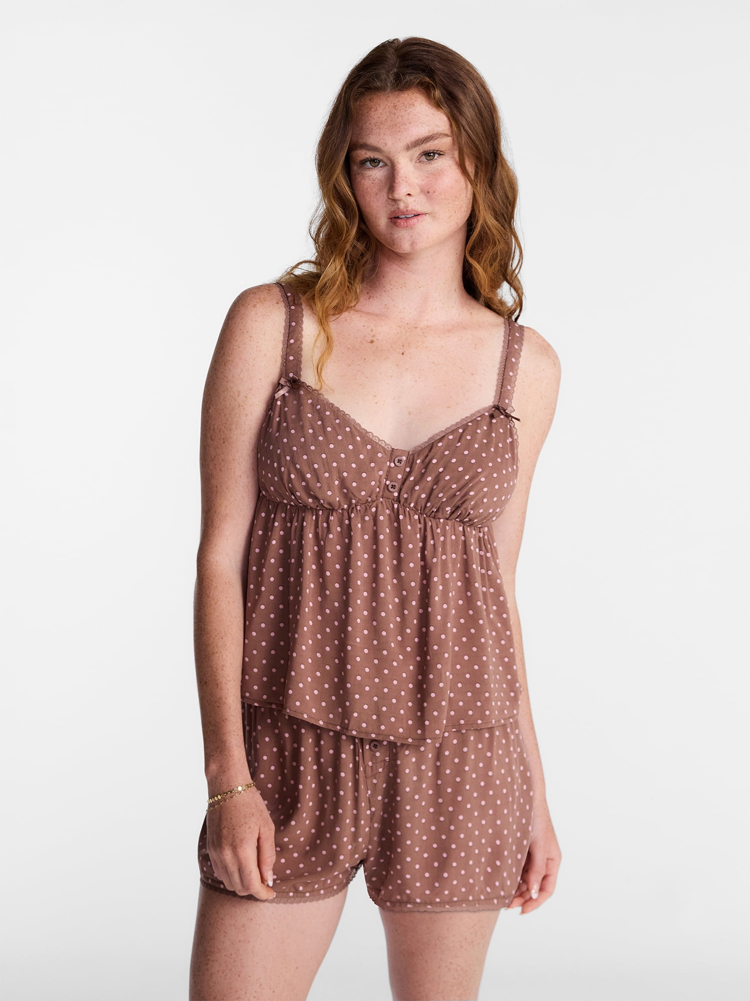 No Boundaries Woven Cami Top and Shorts Sleep Set, 2-Piece, Women's XS-XXL